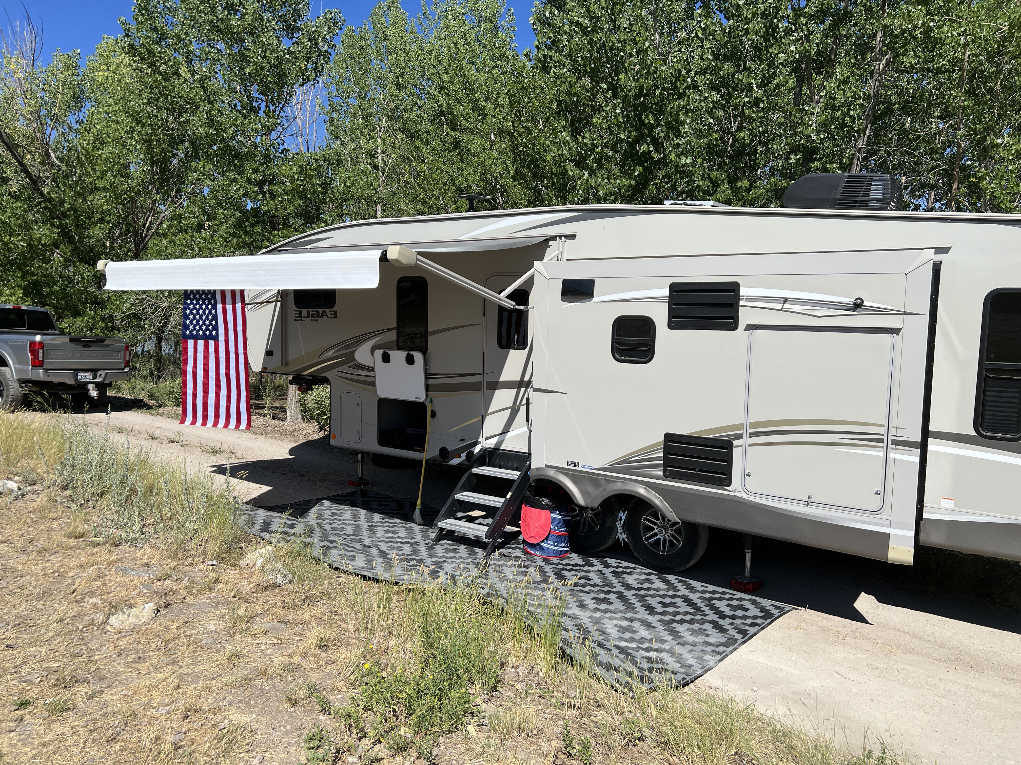 RVFlag on motorhome at campsite